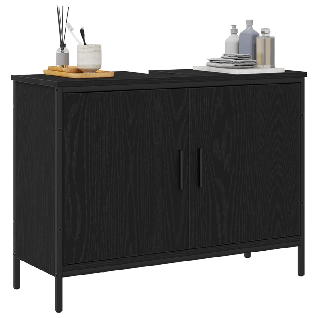 Mobile lavabo da bagno  Nero Rovere 80x30x60 cm Legno ingegnerizzato