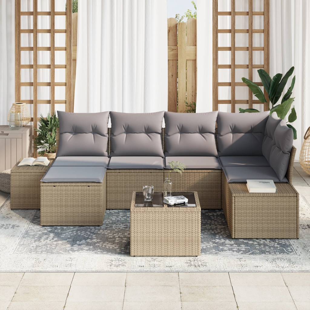 Set Divano da Giardino in 7 Pezzi con Cuscini Rattan Nero