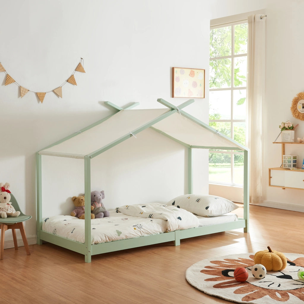 Letto Singolo Brome per Cameretta a Forma di Casetta Zona di Riposo 90x200 cm Legno - Menta Verde [en.casa]