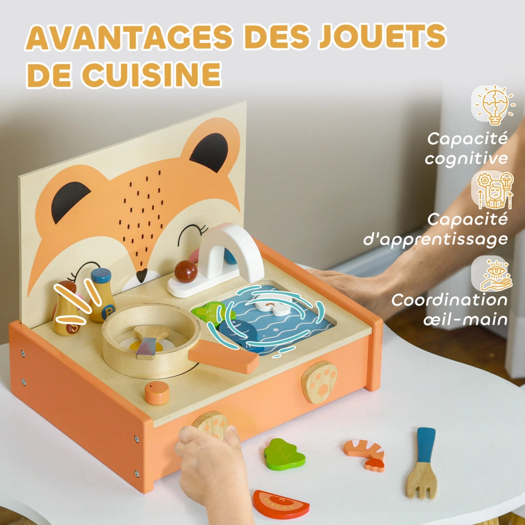 Cucina Giocattolo in Legno per Bambini con 12 Accessori ¨C zephmum ¨C Naturale