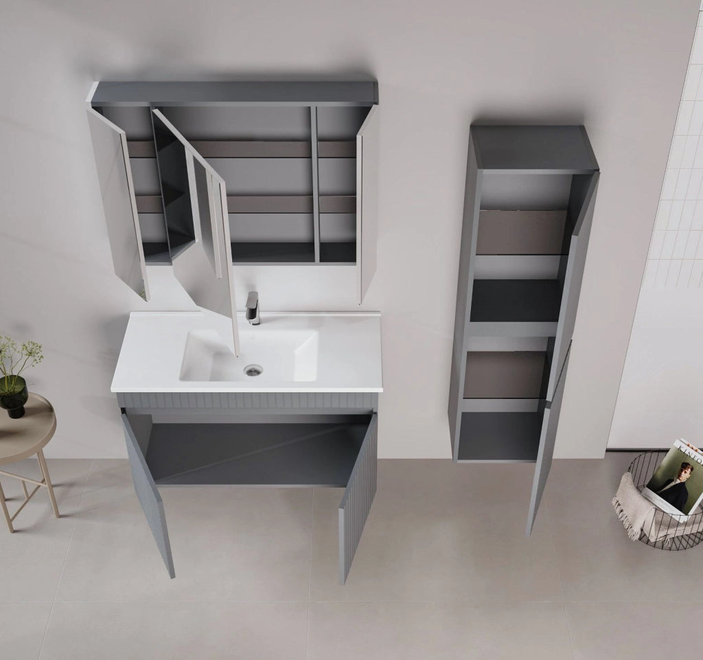 Set mobile lavabo con specchio (2 pezzi) "Tivoli 100" - 100 x 45 x 66 cm - Antracite opaco