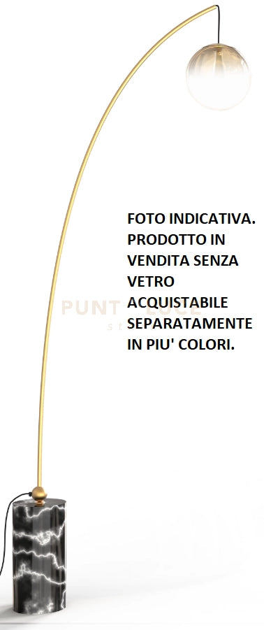EVA-P Lampada da terra in metallo color ottone spazzolato e effetto marmo attacco E27 solo struttura senza vetro