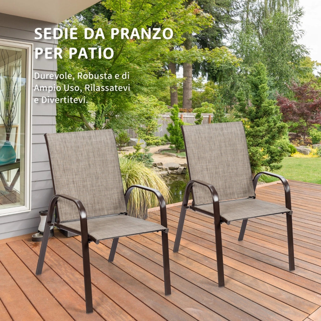 Sedie da giardino per patio con braccioli curvi tessuto facile da asciugare telaio in metallo, Sedie da bistrot Grigio-Poltrone e sdraio