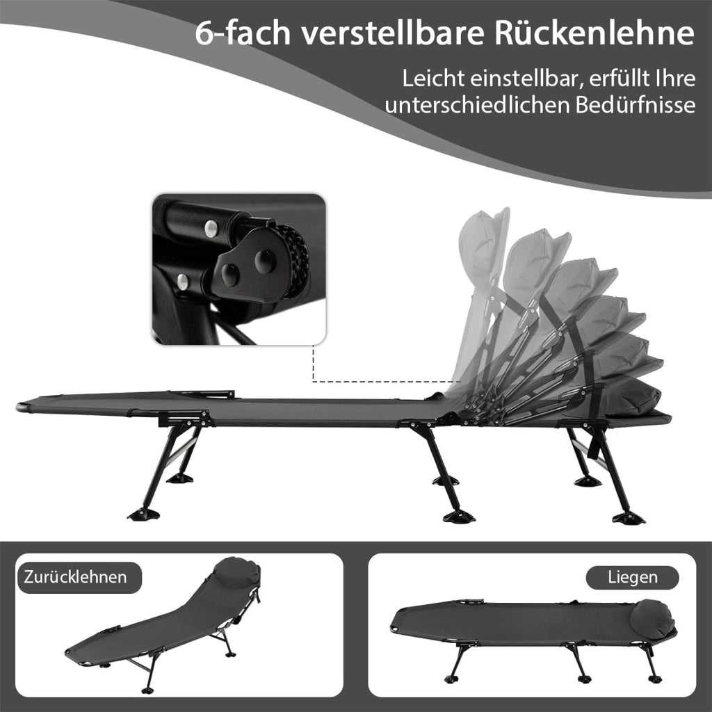 SOARS Sdraio pieghevole alla carpa con schienale regolabile in 6 posizioni, cuscino e materasso, lettino da campeggio a 6 gambe con grandi piedi di fango fino a 200 kg, portata 194 x 66 x 29 cm