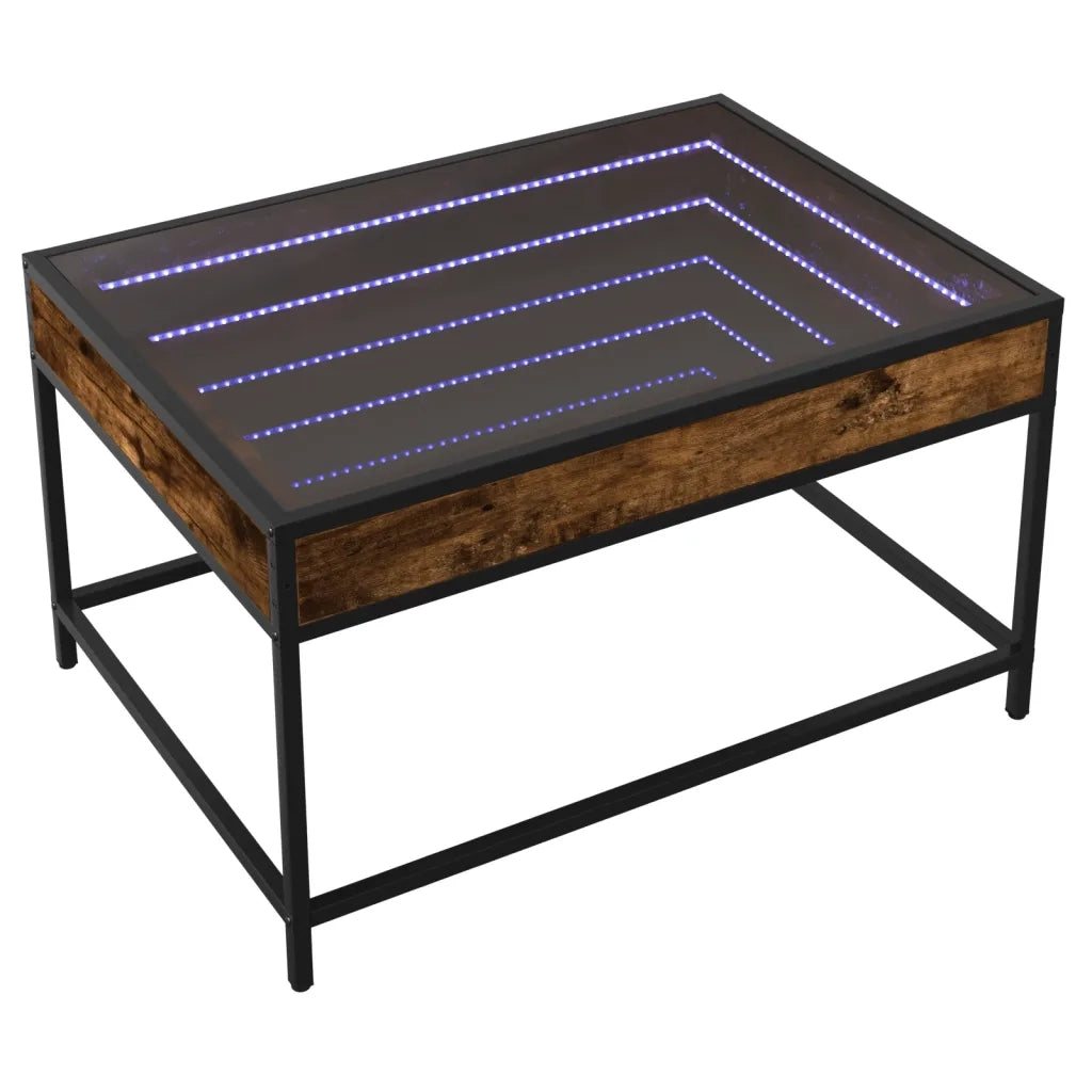 Tavolino da Salotto con LED Infinity-Tavolino da soggiorno Rovere Fumo 70x50x41 cm