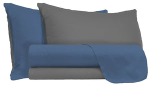 Set Lenzuola Sopra Sotto e Federe Doubleface Avio/Fumo Singolo