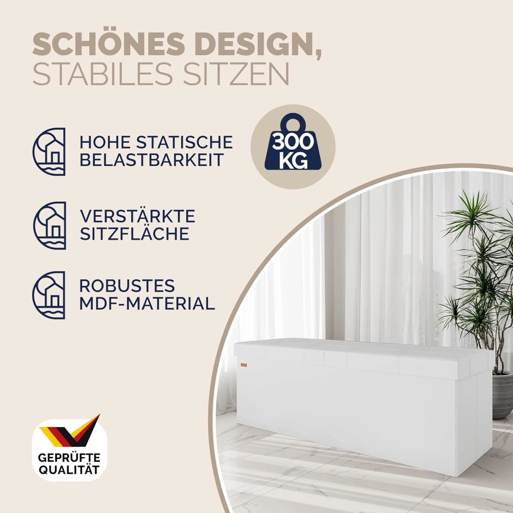 ® Cassapanca Contenitore con Coperchio Pieghevole 115x40x40cm Pouf 131 L Scatola Portaoggetti Panca Box Salvaspazio Sedile Poggiapiedi