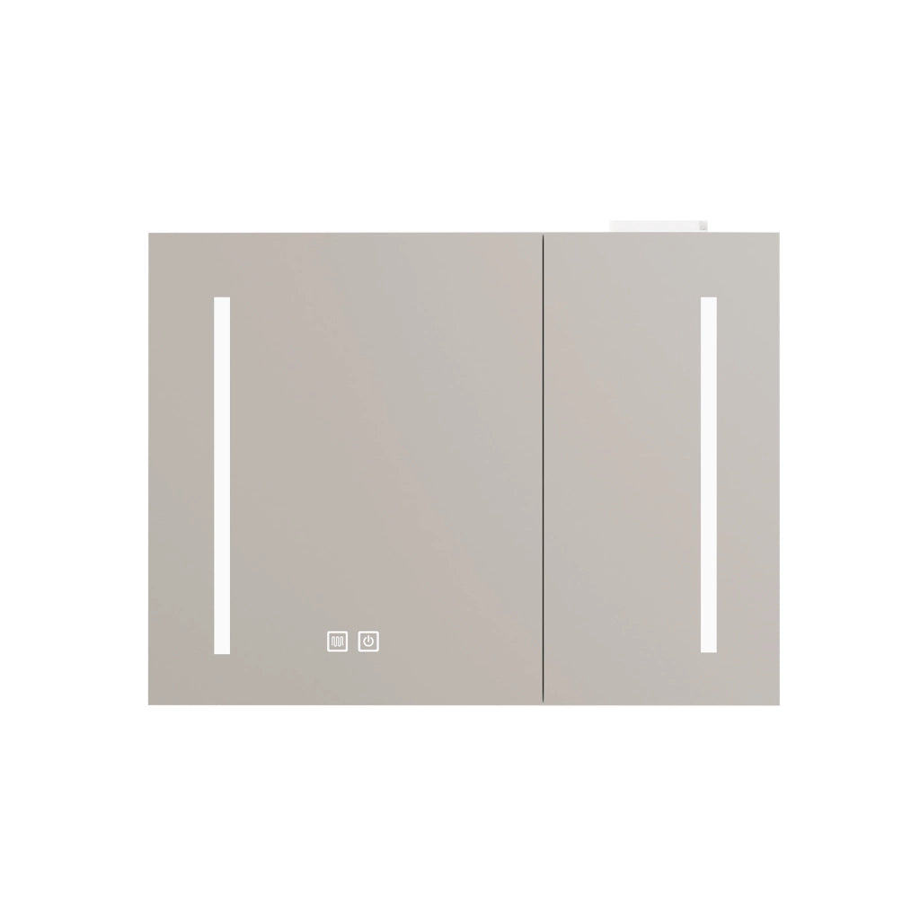 Armadietto Specchio LED con Ante ¨C MINIMAL ¨C Bagno, Rovere, Bianco