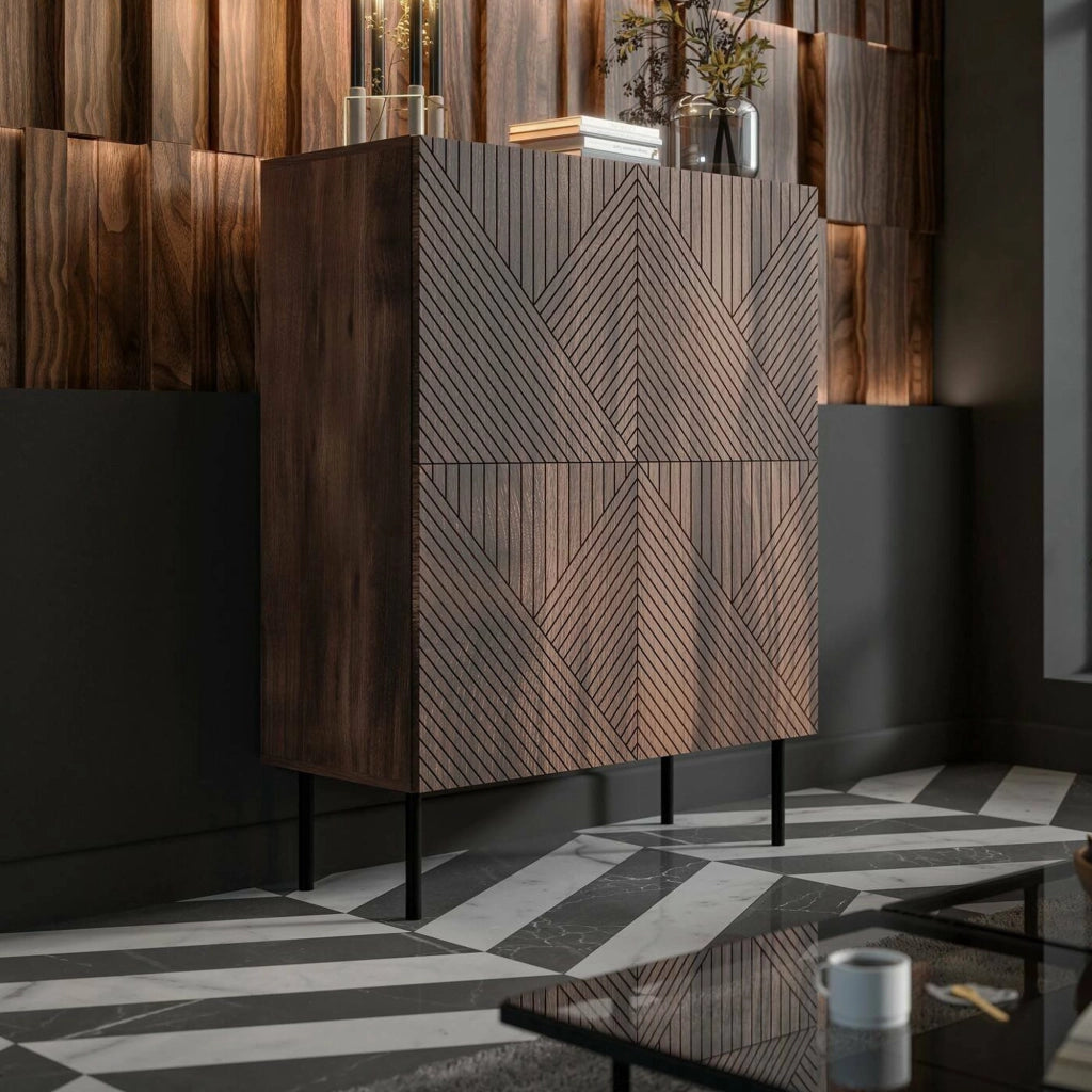Credenza Gaby, Madia da salotto con due ante battenti, Rialzato da terra, 118x40 h89 cm, Noce