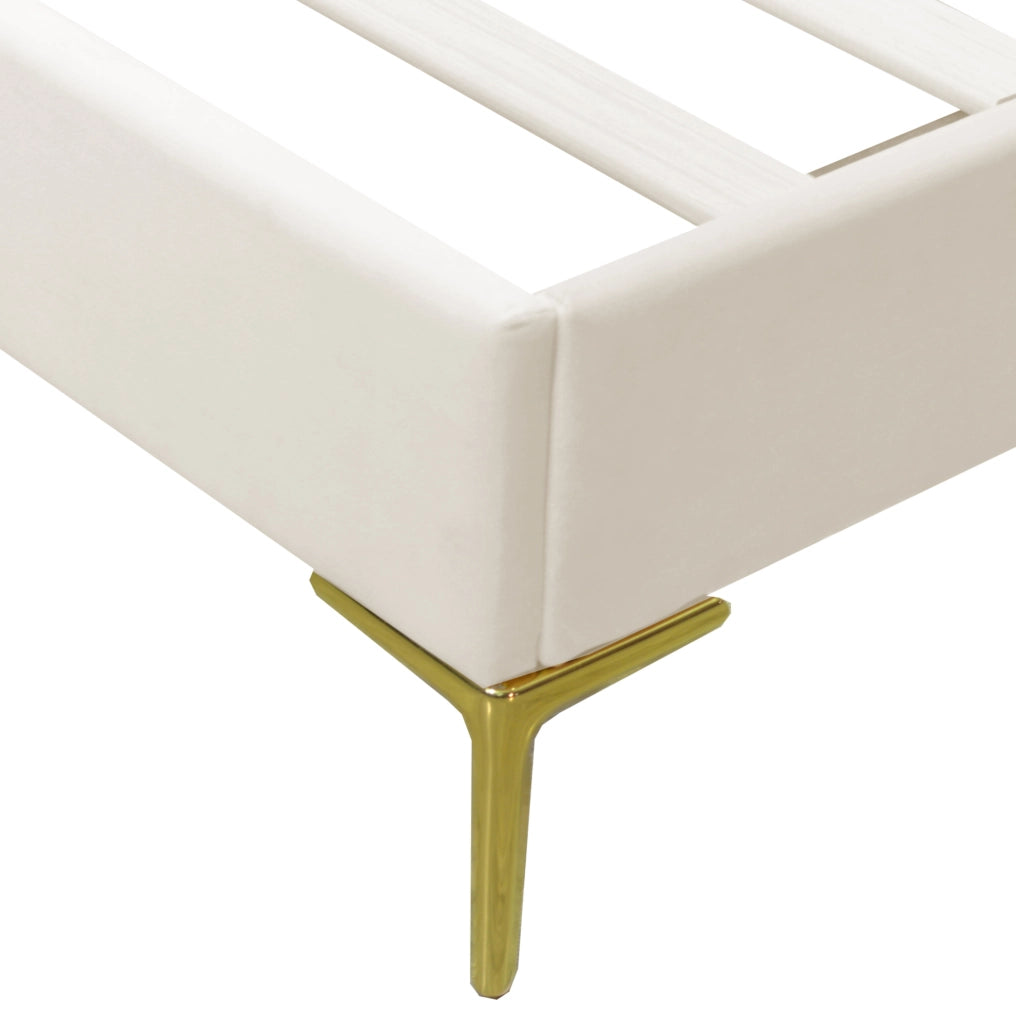 Letto matrimoniale 140x200 cm testiera regolabile in MDF e velluto beige (Senza materasso)