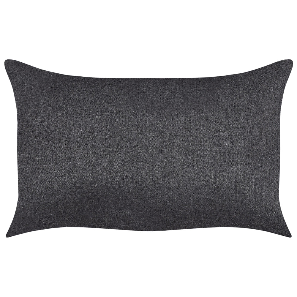 Set di 2 cuscini in lino e cotone nero sfoderabili con bottoni decorativi 30 x 50 cm soggiorno camera da letto