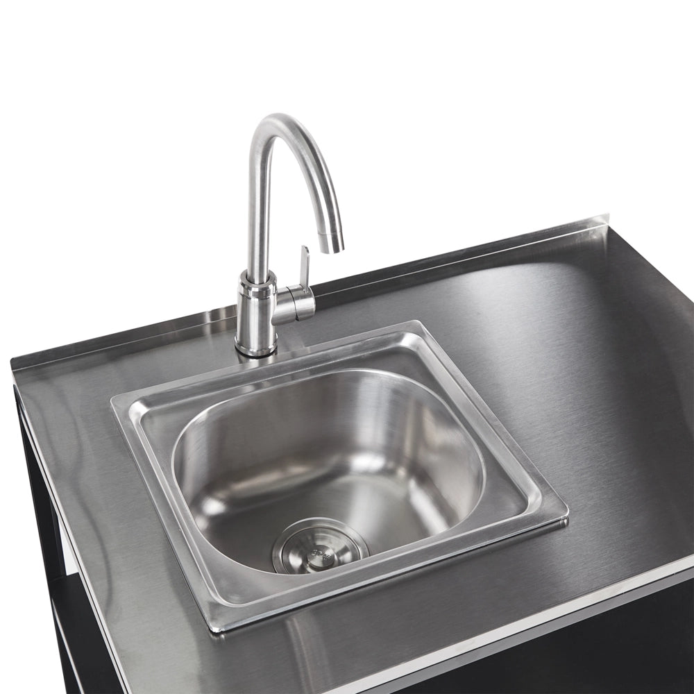 Mobile da giardino in acciaio con lavello a leva  con ripiani in acciaio inox nero 80x50x92 cm 2 ripiani con top Cucina da giardino da pranzo