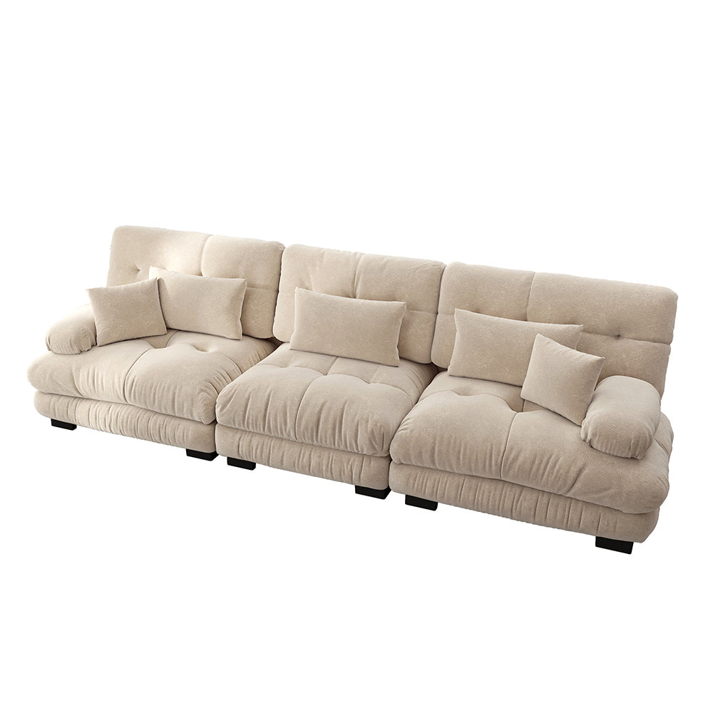 Divano angolare modulare - Xylo - 3 posti con seduta profonda, trasformabile in letto, chenille marrone chiaro