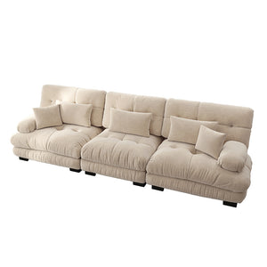 Divano angolare modulare - Xylo - 3 posti con seduta profonda, trasformabile in letto, chenille marrone chiaro