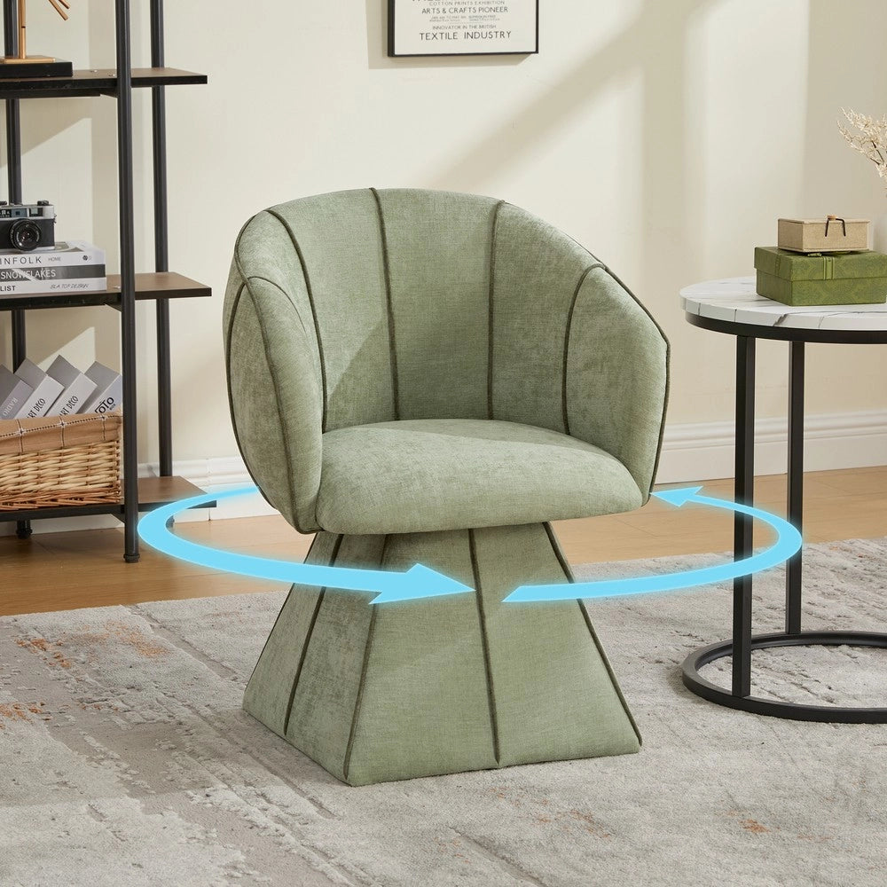 Poltrona Girevole in Tessuto Chenille ¨C MINIMAL ¨C Verde Oliva, Schienale Alto