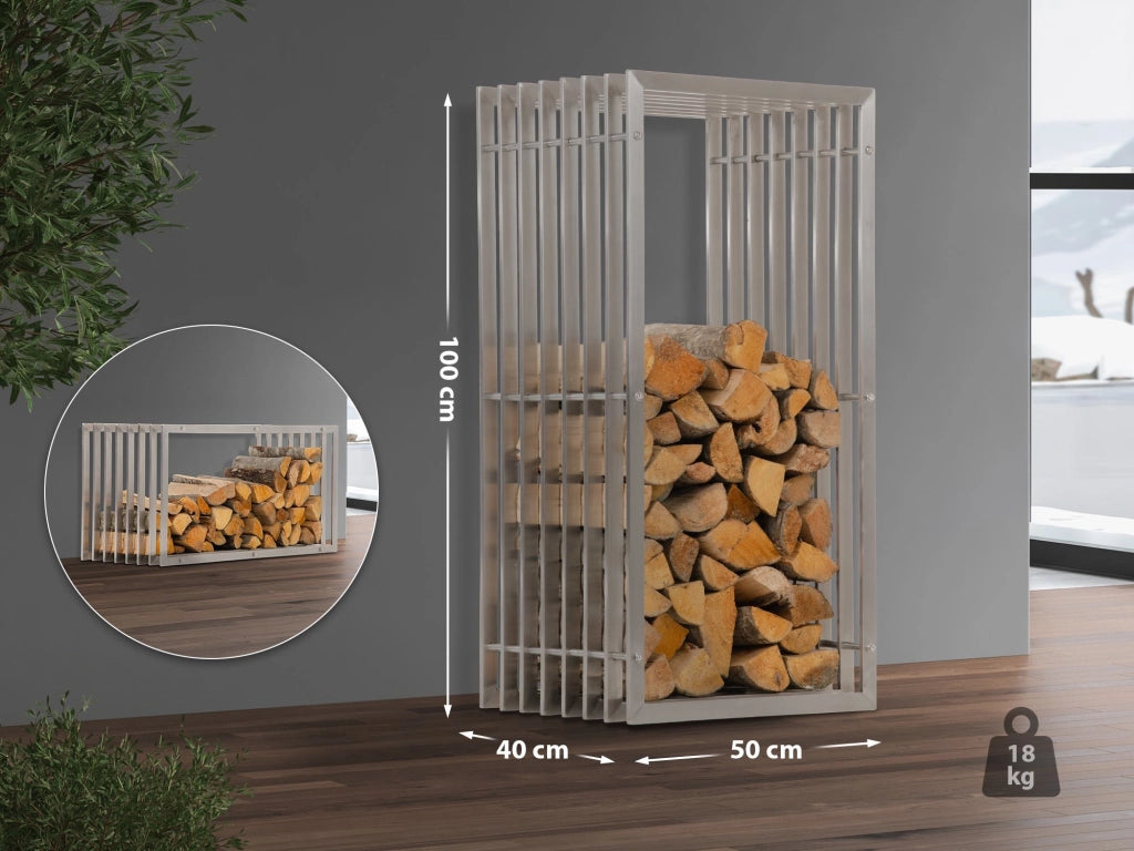 Portalegna Irving in robusto acciaio inox 40x50x100 cm