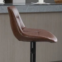 Set 2 Sgabelli da Bar Vintage in Finta Pelle Marrone con Poggiapiedi e Base Rotonda, 46.5x50x88-108 cm