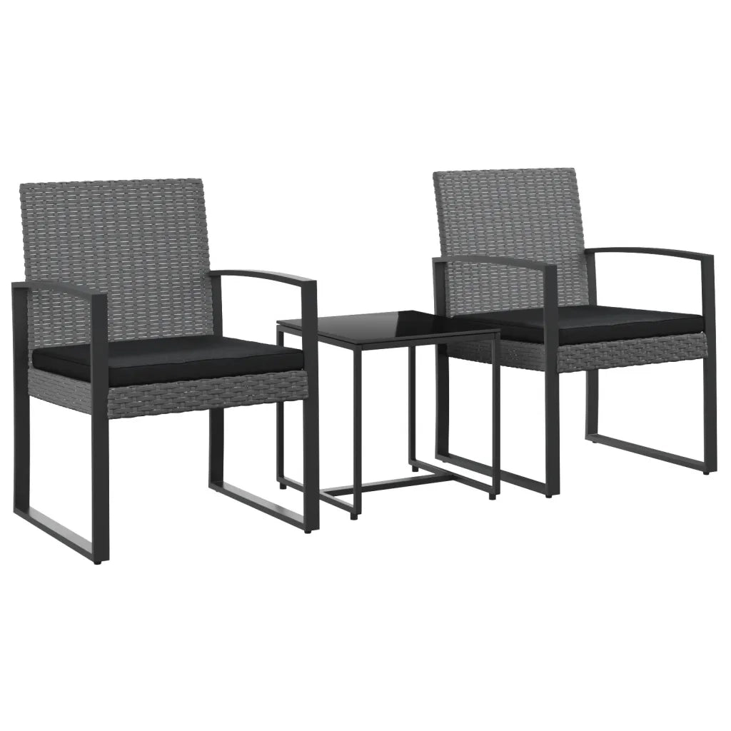 Set Pranzo da Giardino 3 pz | Set Salotto da Giardino con Cuscini Rattan PP Grigio Scuro