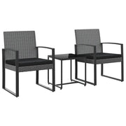 Set Pranzo da Giardino 3 pz | Set Salotto da Giardino con Cuscini Rattan PP Grigio Scuro