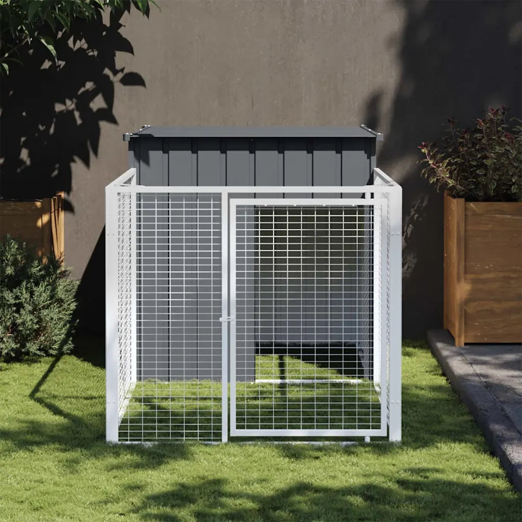 Casetta Cani con Corsa Antracite 110x201x110 cm Acciaio Zincato 172357