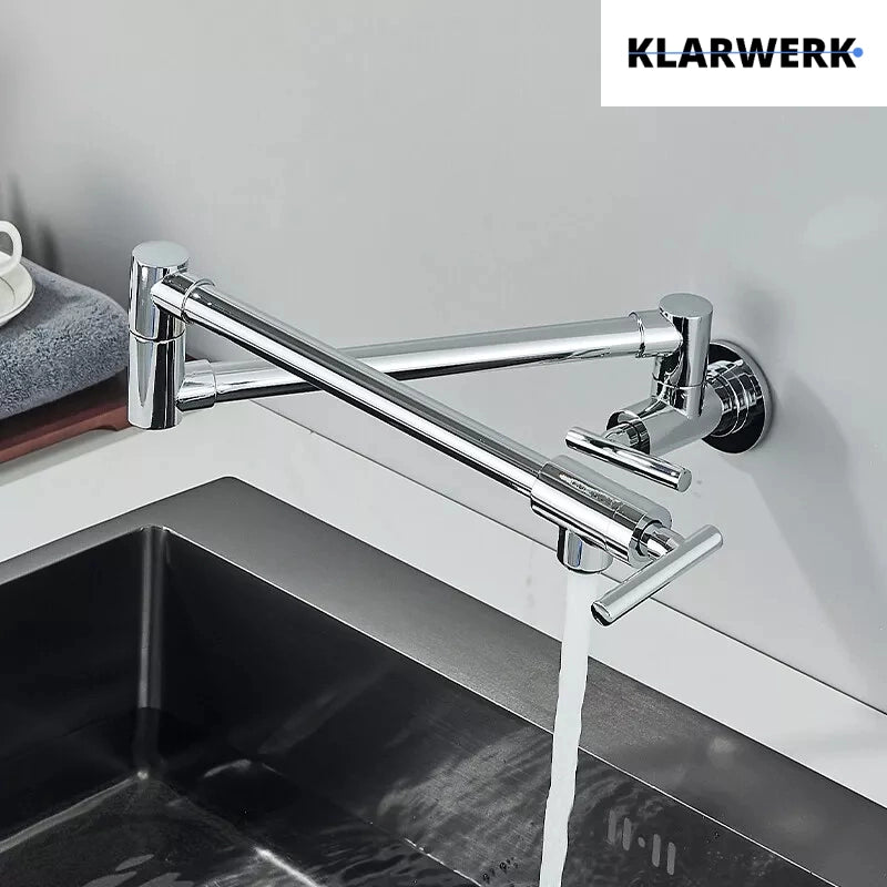 NILS | Rubinetto per acqua fredda a parete monoforo cromato | cucina professionale in acciaio inox | Parete pieghevole  con rubinetto pieghevole