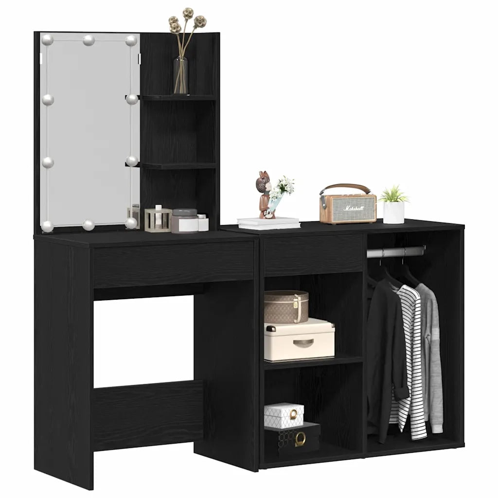 Set Toeletta | Tavolo da Trucco LED Rovere Nero 140 x 40 x 140 cm