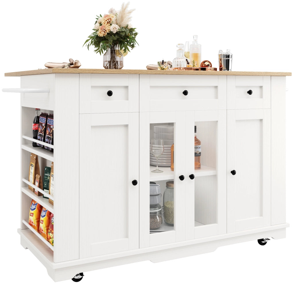 Isola Cucina con Ripiano in Legno e Vetro Temperato ¨C MINIMAL ¨C Bianco