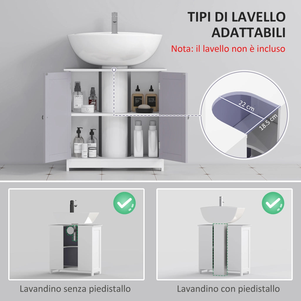 Mobile Sottolavabo per Bagno con Ripiano Regolabile ¨C Zephmum ¨C Bianco Grigio 60x30x60 cm