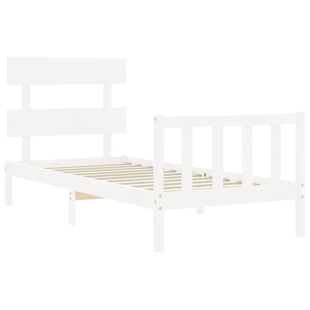 Giroletto con Testiera-Struttura Letto con testiera Bianco Single in Legno Massello 910800