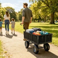 Carrello da Giardino in Acciaio da 114L con Sacca Portaoggetti e Pareti Rimovibili, 105x51x54 cm, Nero