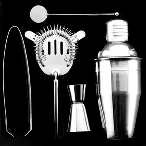 Set da Cocktail Con Shaker Pinza Ghiaccio Misurino Cucchiaio Strainer Barman