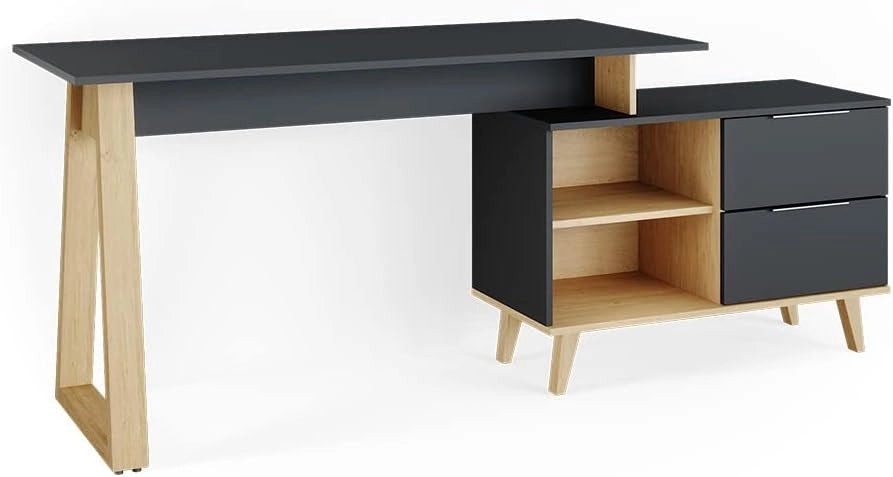 Scrivania Nautica, Antracite, 138 x 60 cm con cassetti, XXL, combinabile con i mobili della collezione Neptun