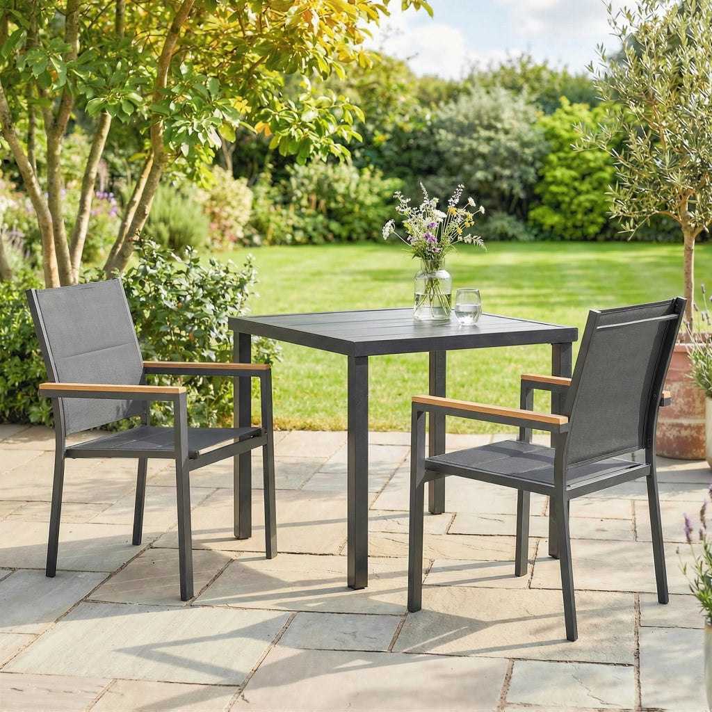 Set 2 Sedie Giardino Impilabili con Seduta e Schienale Imbottiti, Grigio Scuro