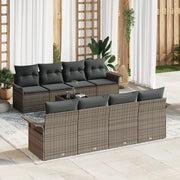 Set Divano da Giardino  9 Pezzi con Cuscini Grigio in Polyrattan