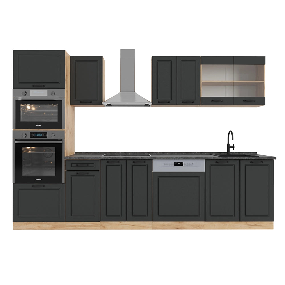 Vicco Cucina componibile Antracite casa di campagna/rovere dorato 300 cm con armadio alto, senza piano di lavoro