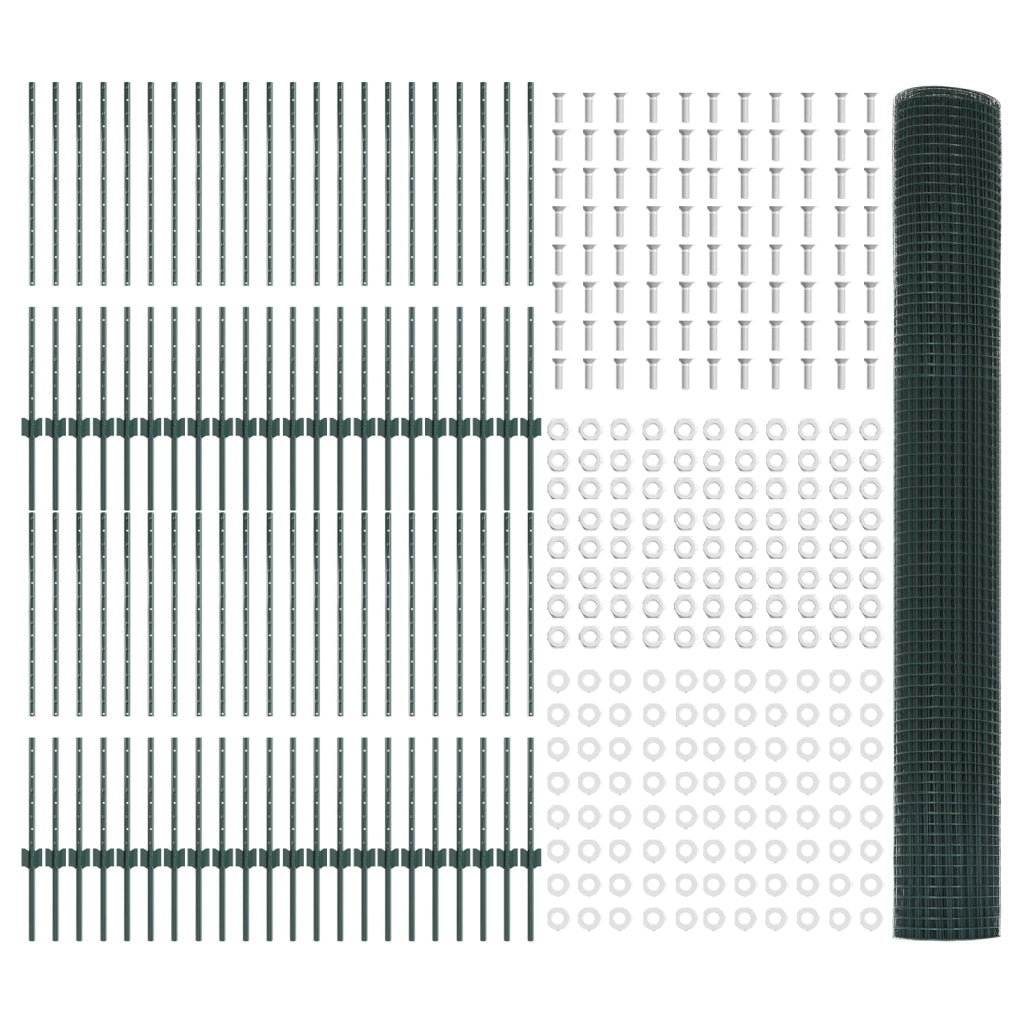 Recinzione in Rete Saldato con 44 U Post Verde 1x100 m Acciaio