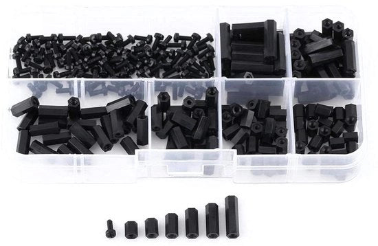 Assortimento di Viti e Dadi in Nylon a Sezione Hexagonale in Scatola di Plastica - 250 Pezzi - M2 M3 - Non Conduttivi