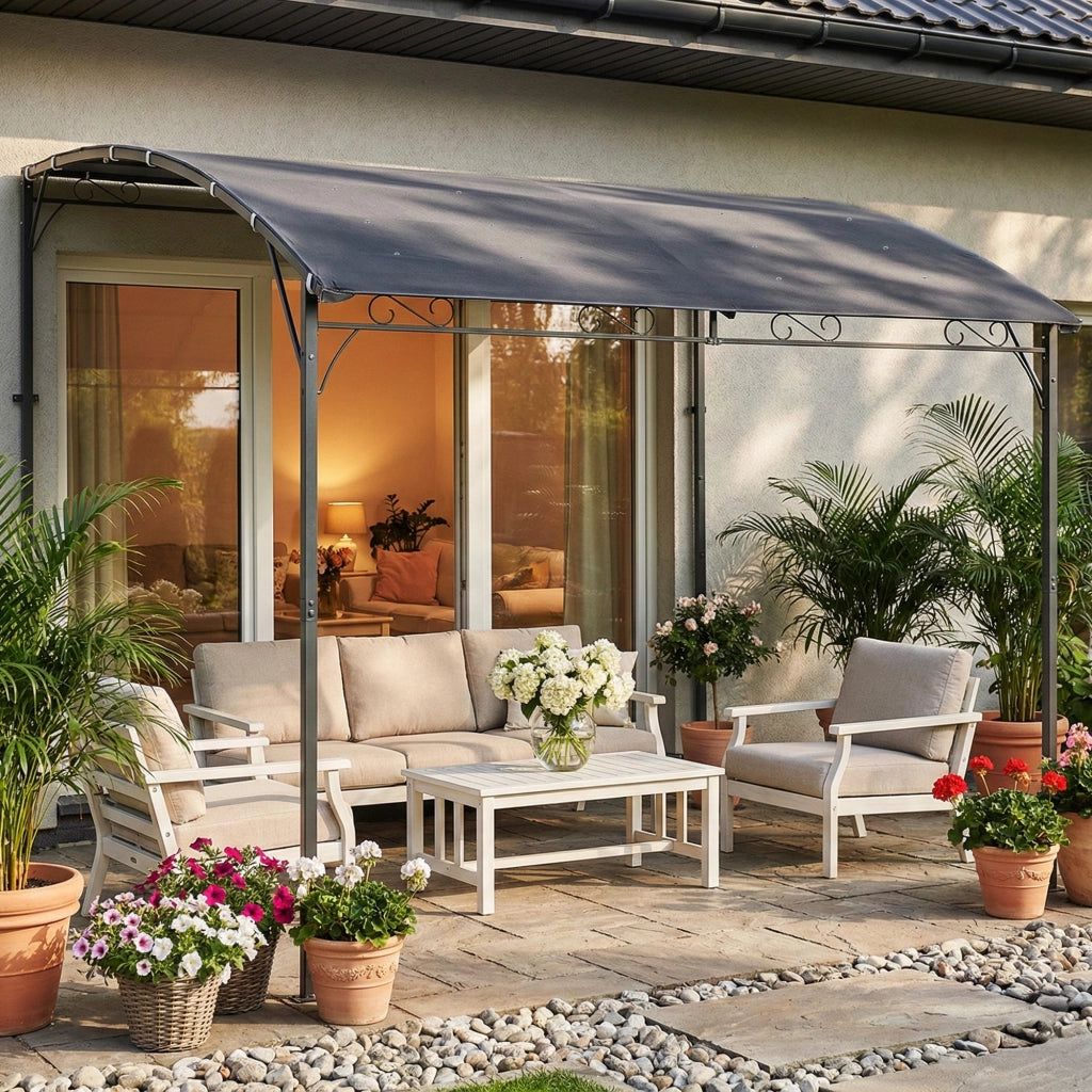 Gazebo Pergola con 16 Fori di Drenaggio, in Metallo e Poliestere, 3.8x2.8 m, Grigio