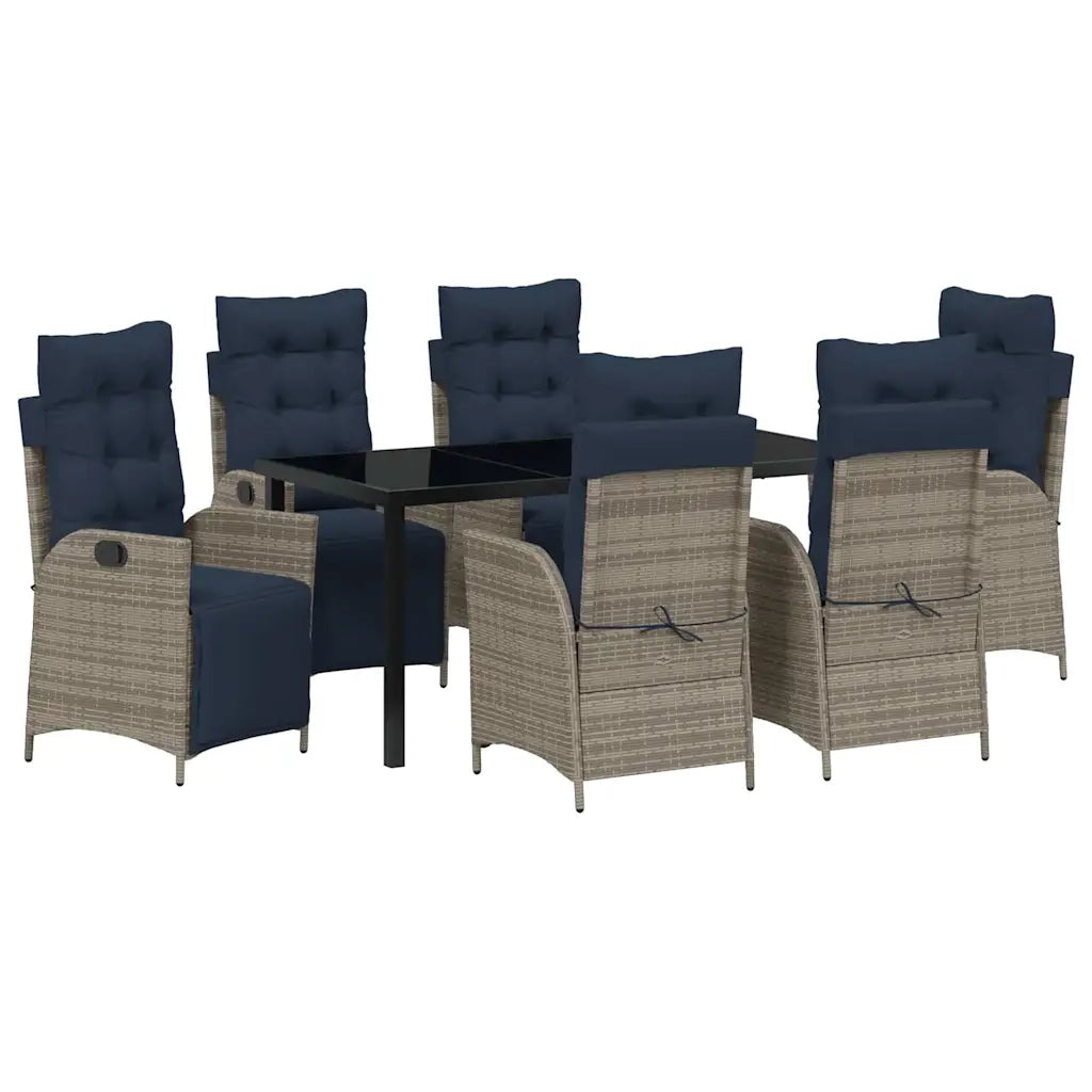 Set da Pranzo per Giardino 7 pcs Grigio e Nero Rattan