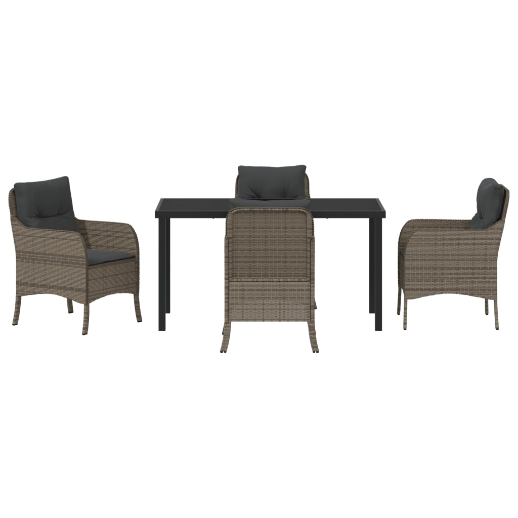 Set da Pranzo da Giardino con Cuscini Grigi in Polyrattan