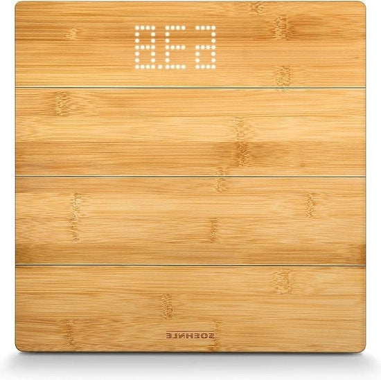Peso personale a digitale - stile naturale - scala di peso in legno - reale legno di bambù - display invisibile - fino a 180 kg - display LED - alimentato da batterie