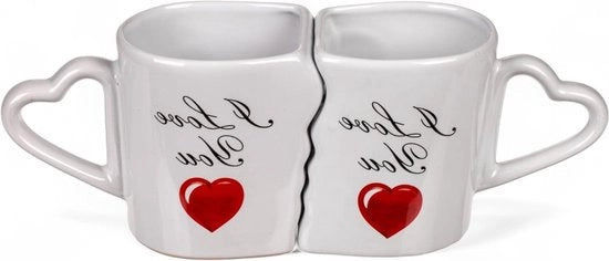 Set di 2 tazze da caffè in forma di cuore - 300 ml - Bianco - Ideali per coppie - Ceramica