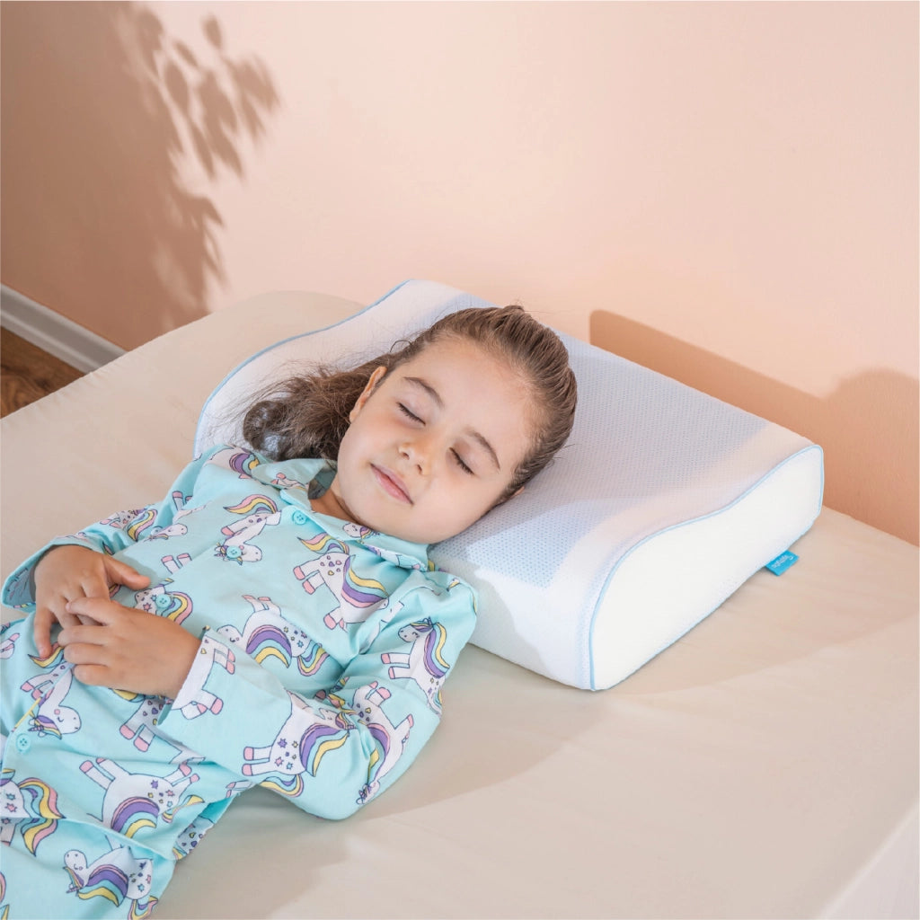 Cuscino Bambini Memory Foam Doppia Onda 45x31 cm (Altezza 10/7 cm) con Gel Rinfrescante Atossico – Supporto Testa e Collo, Traspirante, Federa Sfoderabile Lavabile