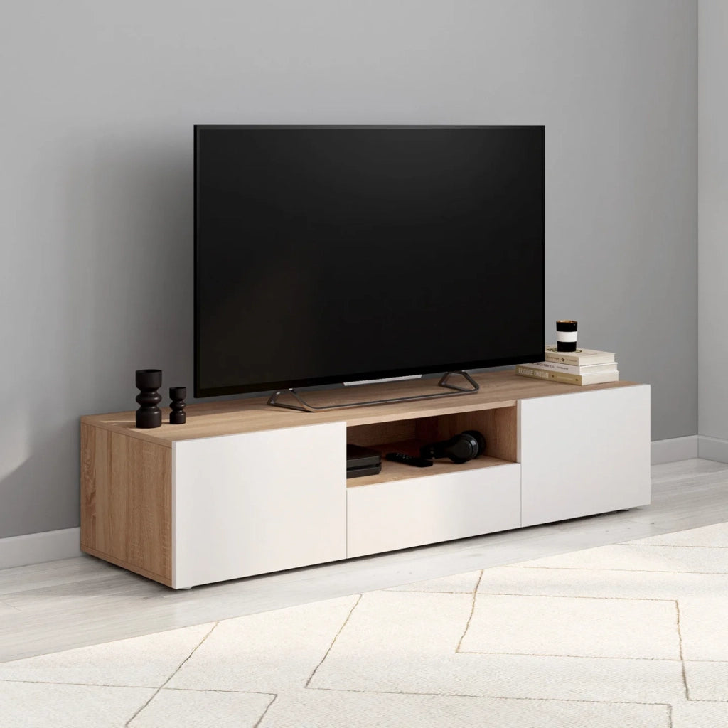 IDMarket - Mobile TV ELI 140 cm in faggio con ante bianche
