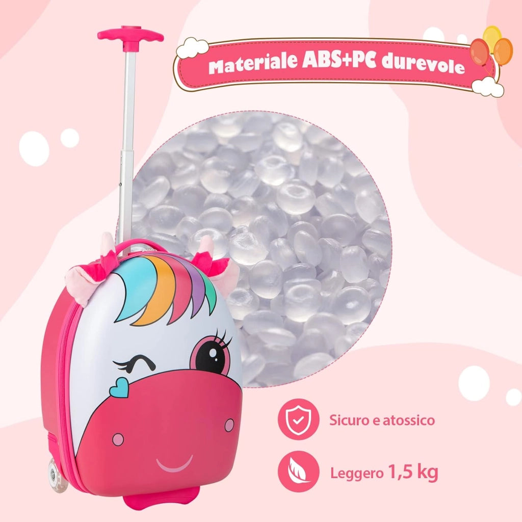Valigia per Bambini da 16" con Ruote illuminate, Valigia con Manico Telescopico in Alluminio, Regalo per Bambini, 33 x 22 x 45 cm (unicorno(4))
