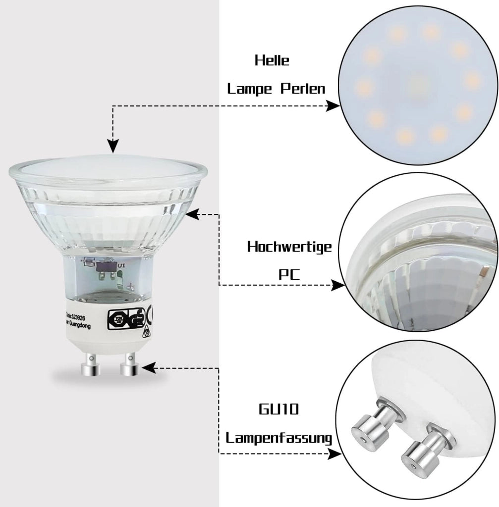 ZMH Set di 10 Lampadine LED GU10 Bianco Caldo 4W PAR16 Faretto da Incasso Angolo Fascio 120° Illuminazione 3000K
