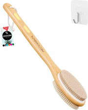 Borsetto corpo con setole naturali morbide e rigide - spazzola lunga per la doccia e il bagno, per asciugare, esfoliare, lavare, drenaggio linfatico, pelle secca, cellulite.