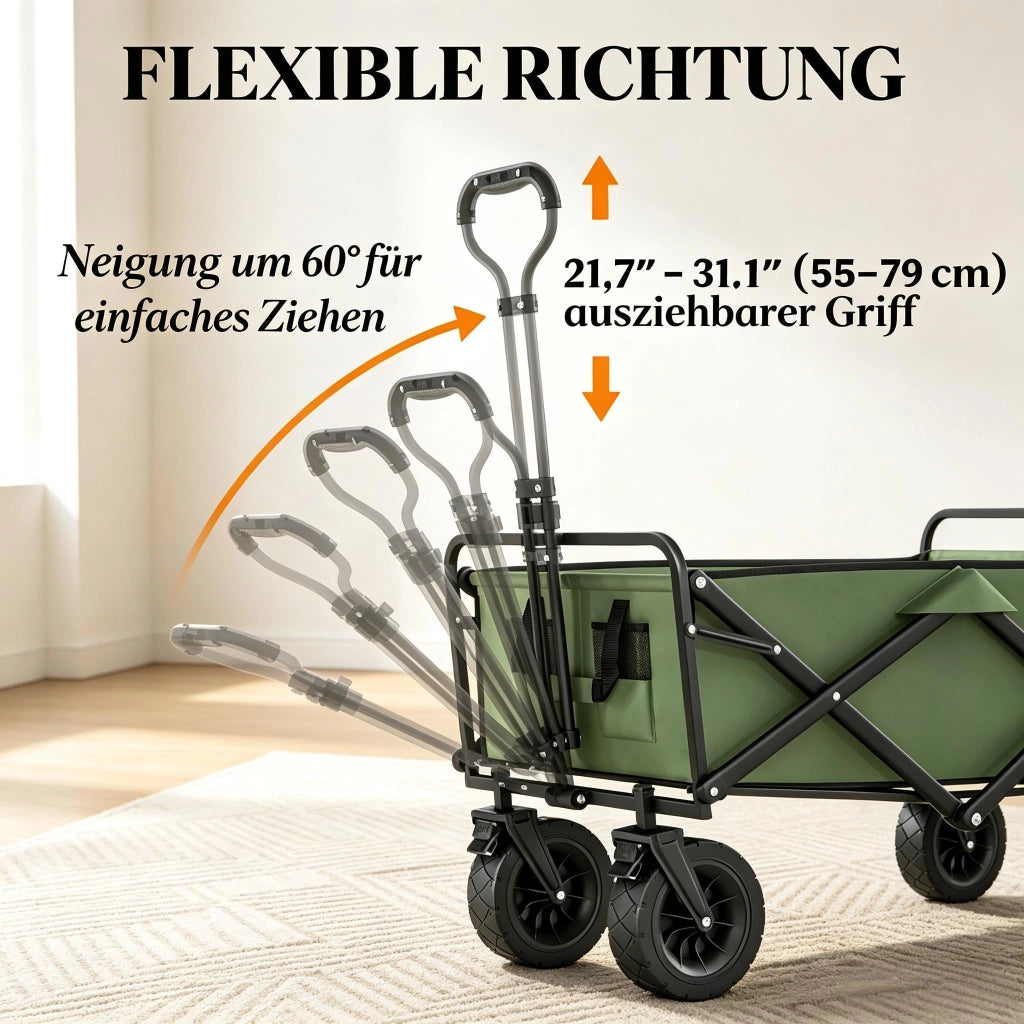 CARRELLO DA GIARDINO PIEGHEVOLE 133x56x100 cm VERDE METALLO E TESSUTO OXFORD