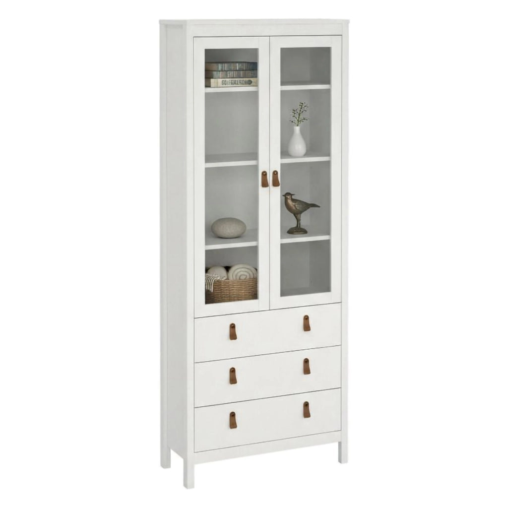 Vetrina Lazio, Credenza espositiva, Vetrinetta multiuso, Madia da soggiorno, 78x33 h199 cm, Bianco