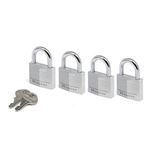 Master Lock 9140EURQNOP Lucchetto in Alluminio 40 mm a Chiave Identica con Cilindro a 4 Pistoncini 4 Pezzi colore Grigio